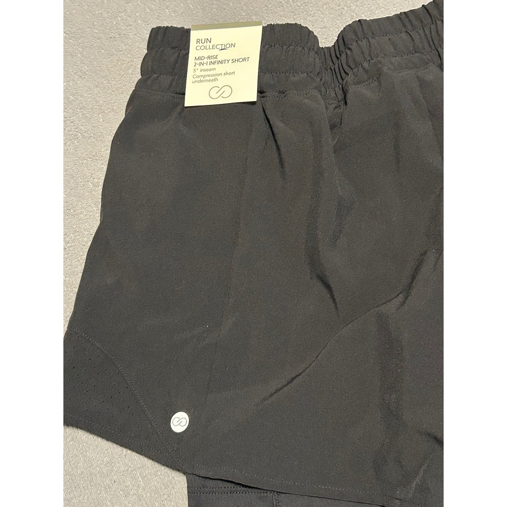 Calia Women Black Mid-Rise 2-in-1 Infinity Shorts Run Collection XS 5 Inseam - Picture 3 of 4